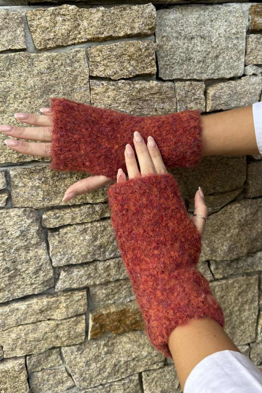 Boucle Fingerless Gloves Rust Melange